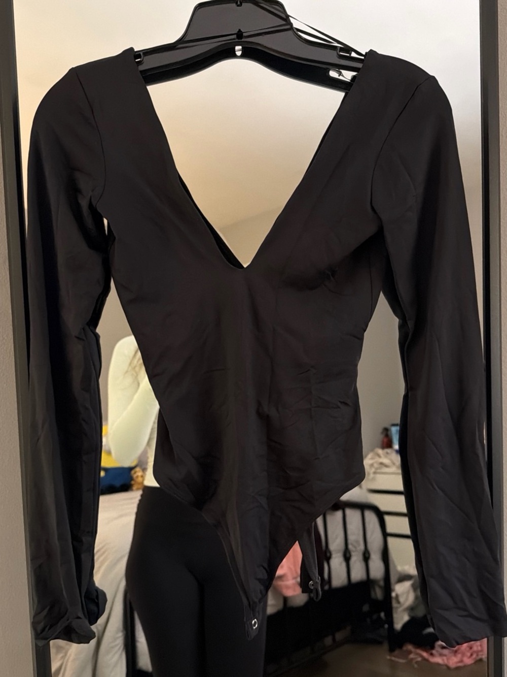 Bershka Black Long-Sleeve V-Neck Bodysuit